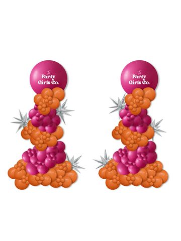 Two 8-ft organic balloon columns with logo toppers and foil balloon accents for grand openings.