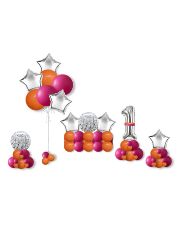 Grab & Go set with helium bouquet, number stack, foil mini stacks and a deluxe balloon stack.