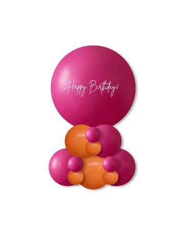 Personalized mini balloon stack with a custom decal balloon on a coordinating base.