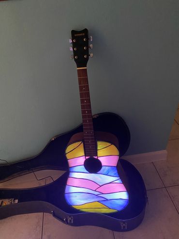 Stained Glass guitar face with backlighting