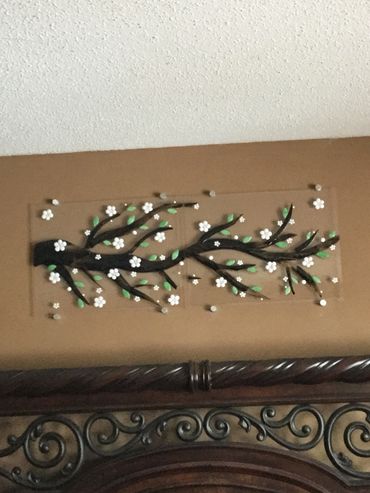 Glass Fusion Cherry Blossom Art - 48" wide