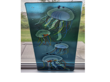 Glass Fusion Jellyfish sun catcher - 24" x 6"