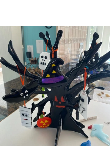 Glass Fusion Halloween tree with ornaments - 16 inches height