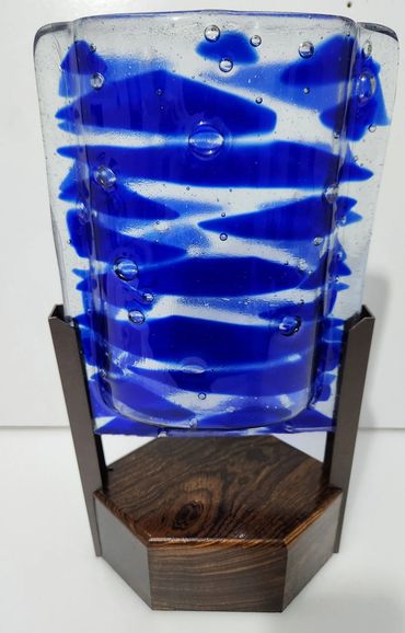 Glass Fusion Vase mounted on Bocote Wood base