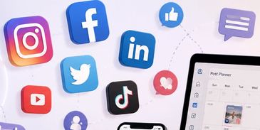 Popular social media app icons with a digital post planner.