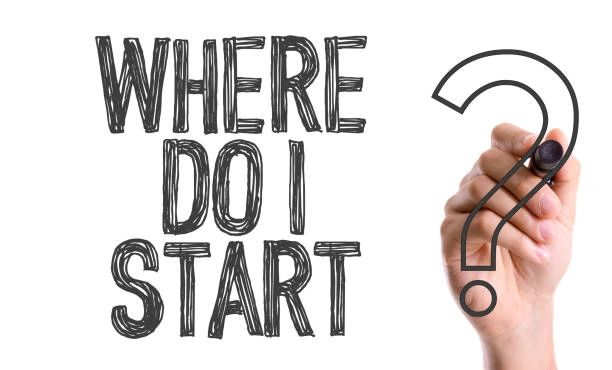 Hand drawing a large question mark next to the words 'WHERE DO I START'.