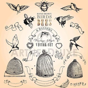 Birds Bees and Banners early vector clipart by ArtnerDluxe