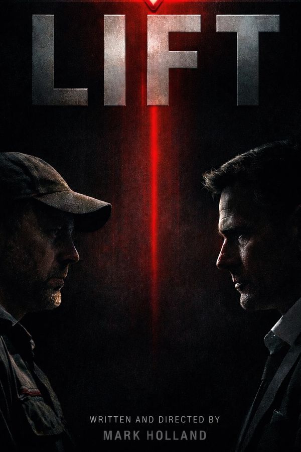 Two men face each other under the title 'LIFT' with a red vertical line between them.