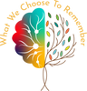 Logo for What We Choose to Remember. On the left a brain, on the right, the branches of a tree