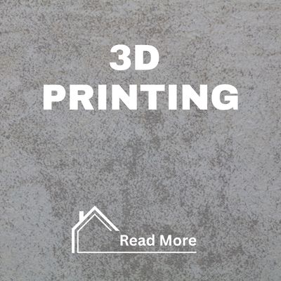 Text '3D PRINTING' with a 'Read More' prompt on a textured background.