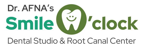 Logo for Dr. AFNA's Smile O'clock Dental Studio & Root Canal Center.