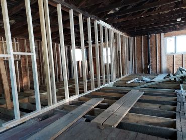 Interior framing of a house under construction.