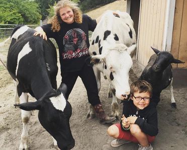 VeganEvan & incredible 15-year-old activist, Zoe Rosenberg, at Zoe's 'Happy Hen Animal Sanctuary.'