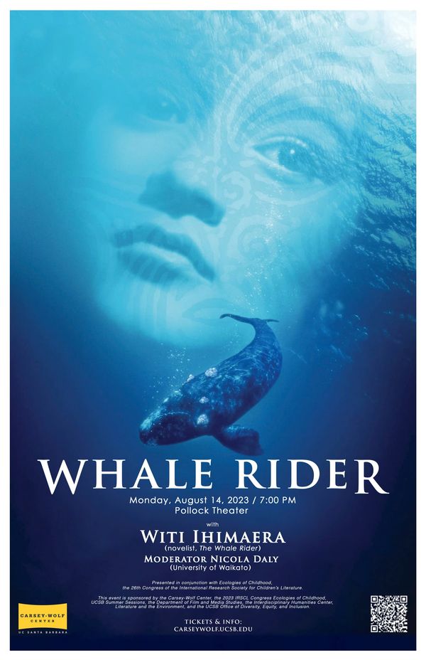 Whale rider film poster with image of a girl's face and a whale