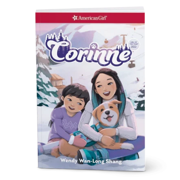 A girl in a white sweater with a dog in her lap sits in the snow next to a younger girl.