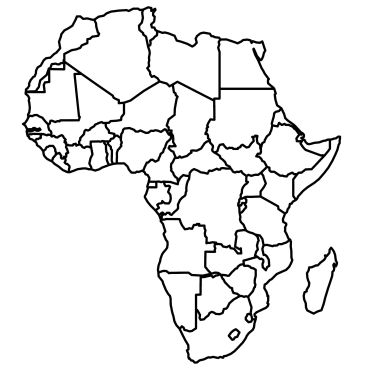 Outline map of African continent showing country borders.