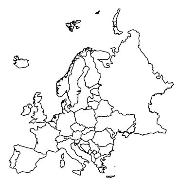 Outline map of Europe with country borders.