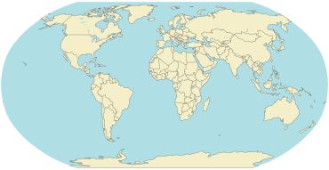 World map with country borders outlined.