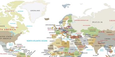 Political world map showing countries and oceans.