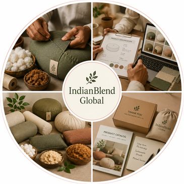 Eco-friendly wellness products by Indian Blend Global with natural ingredients and packaging.