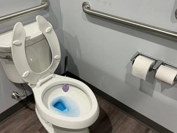 Clean toilet with the lid up