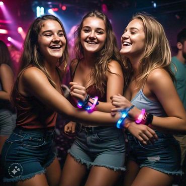 A three woman friends enjoy on Pub