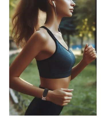 Woman wearing headphones and running on the ground