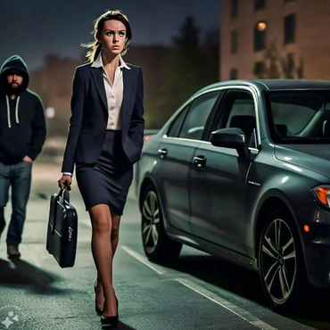 Woman walking on the road