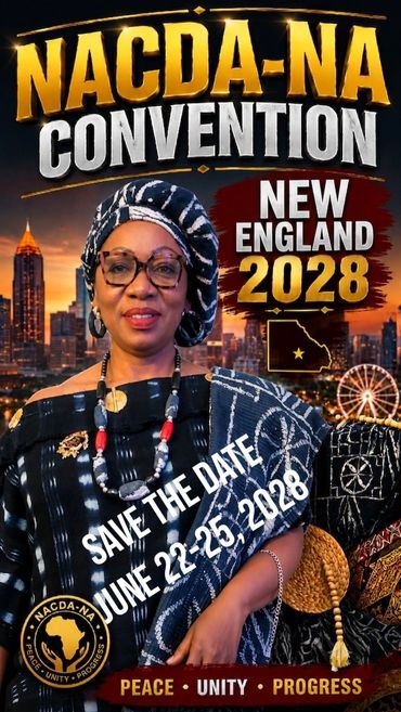 Woman in traditional attire at NACDA-NA Convention 2028 save the date poster.