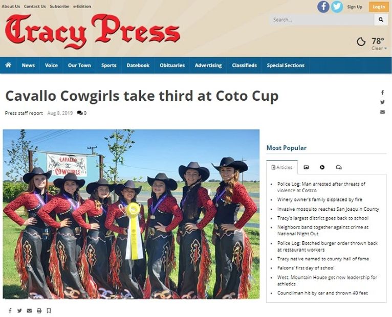 The Cavallo Cowgirls bring home a cup and ribbon from the Los Angeles Equestrian Center.