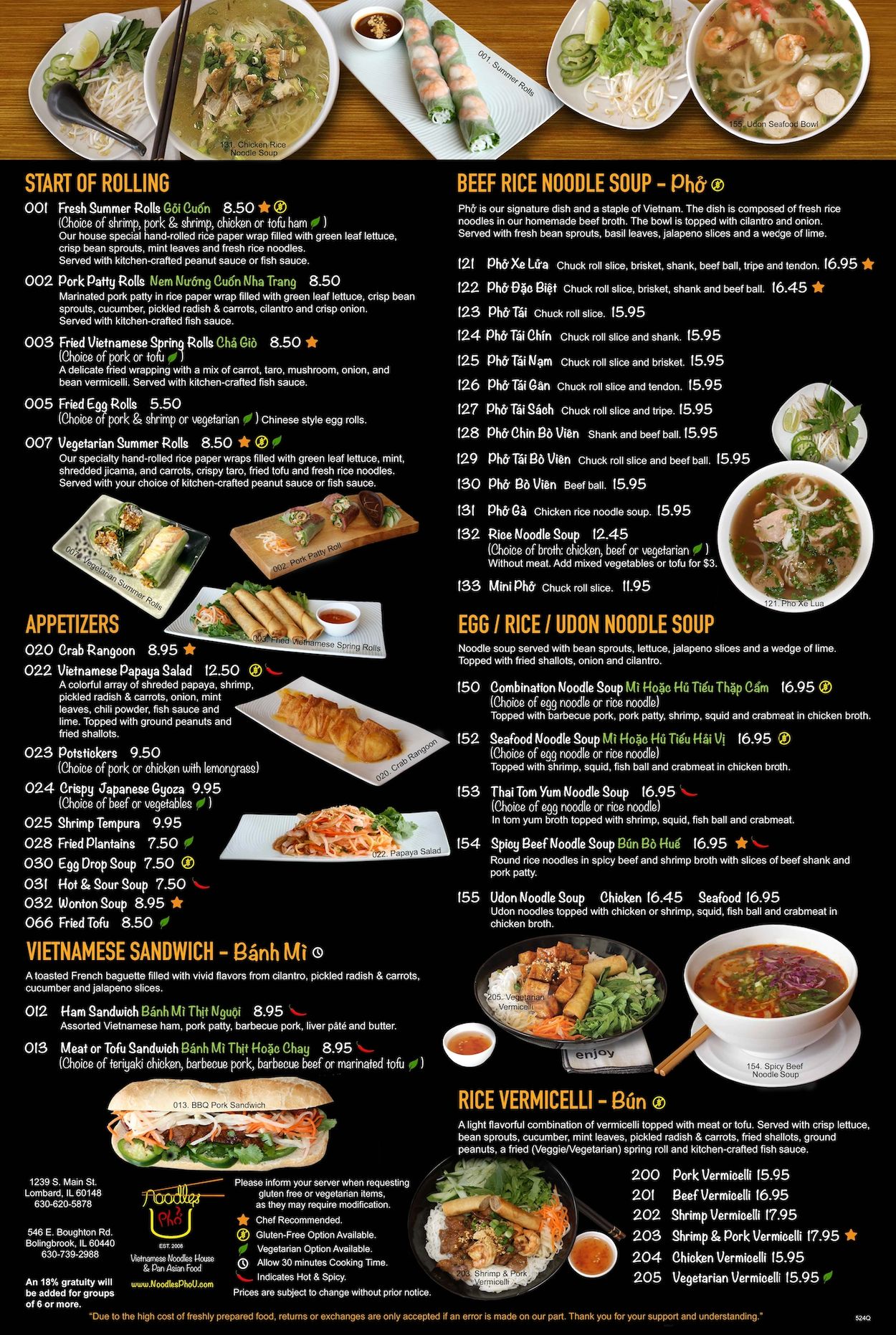 In House Menu Front.