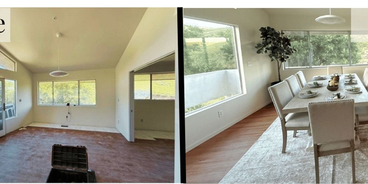 Dining Room Before and After Staging by Magnolia Staging Solutions at 9110 Happy Camp Road, Moorpark