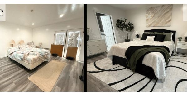 Bedroom Before and After Staging by Magnolia Staging Solutions at 223 S Prospect Ave #5, Redondo Bea