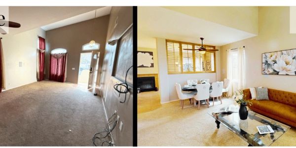 Living Room Before and After Staging by Magnolia Staging Solutions at 1708 Starpine Way, Simi Valley