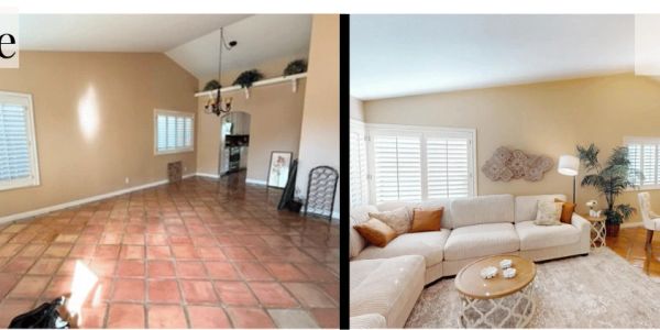 Living Room Before and After Staging by Magnolia Staging Solutions at 5617 Summerfield Street, Camar
