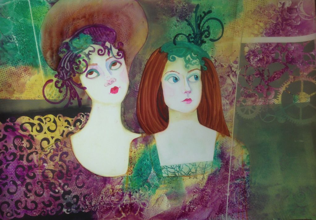 Feme and Fama - Watercolor on Teraskin paper (made from crushed rock).