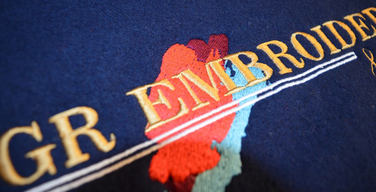 custom embroidery, embroidered logos, g r embroidery logo, saddlery embroidery, custom garments