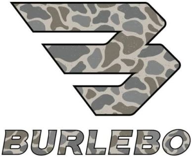 Camouflage patterned abstract logo with 'BURLEBO' text.