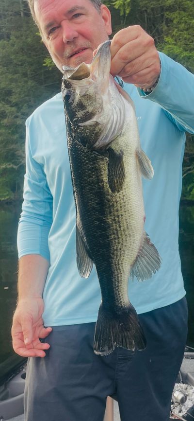 Man holding a large fish he caught while fishing.