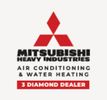 Mitsubishi Heavy Industries logo with air conditioning and water heating text.