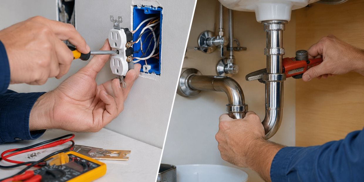 Hands fixing an electrical outlet with a screwdriver.