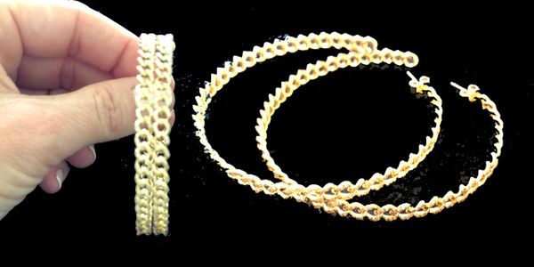 18 carat yellow gold large pave twisted link 70mm hoops with white diamonds(1.5carats)3/4way around