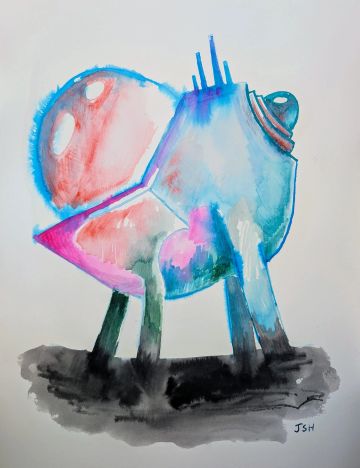 Watercolor painting of a colorful abstract animal.