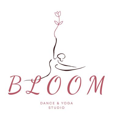 Minimalistic logo of a hand holding a flower for Bloom Dance & Yoga Studio.