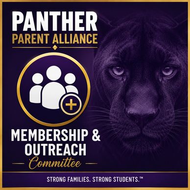 Panther Parent Alliance promoting membership and outreach with a panther image.