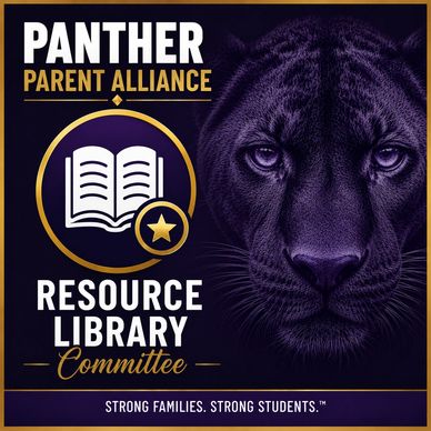Panther Parent Alliance Resource Library Committee logo with panther image.