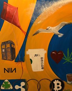 This painting was created collectively by the guests of party honoring Joel's 40th Birthday.