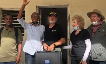 Joe and a group of people received an Air Mobile Rescuer in Haiti after an earthquake.