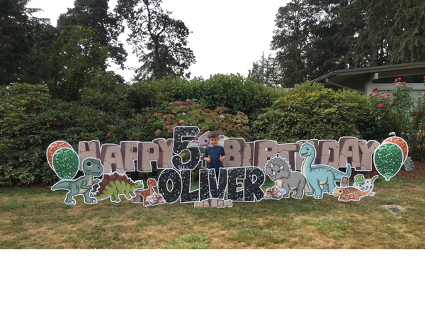 Big Happy Birthday Sign, Yard Signs, happy 5th Birthday, dinosaur Yard signs, Yard Sign Rentals