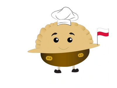 Cute pierogi character with a chef hat and Polish flag.